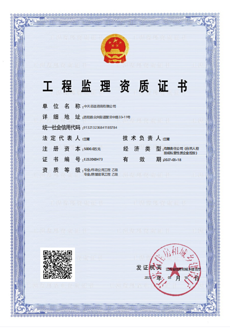 工程監(jiān)理資質(zhì)證書(shū)
